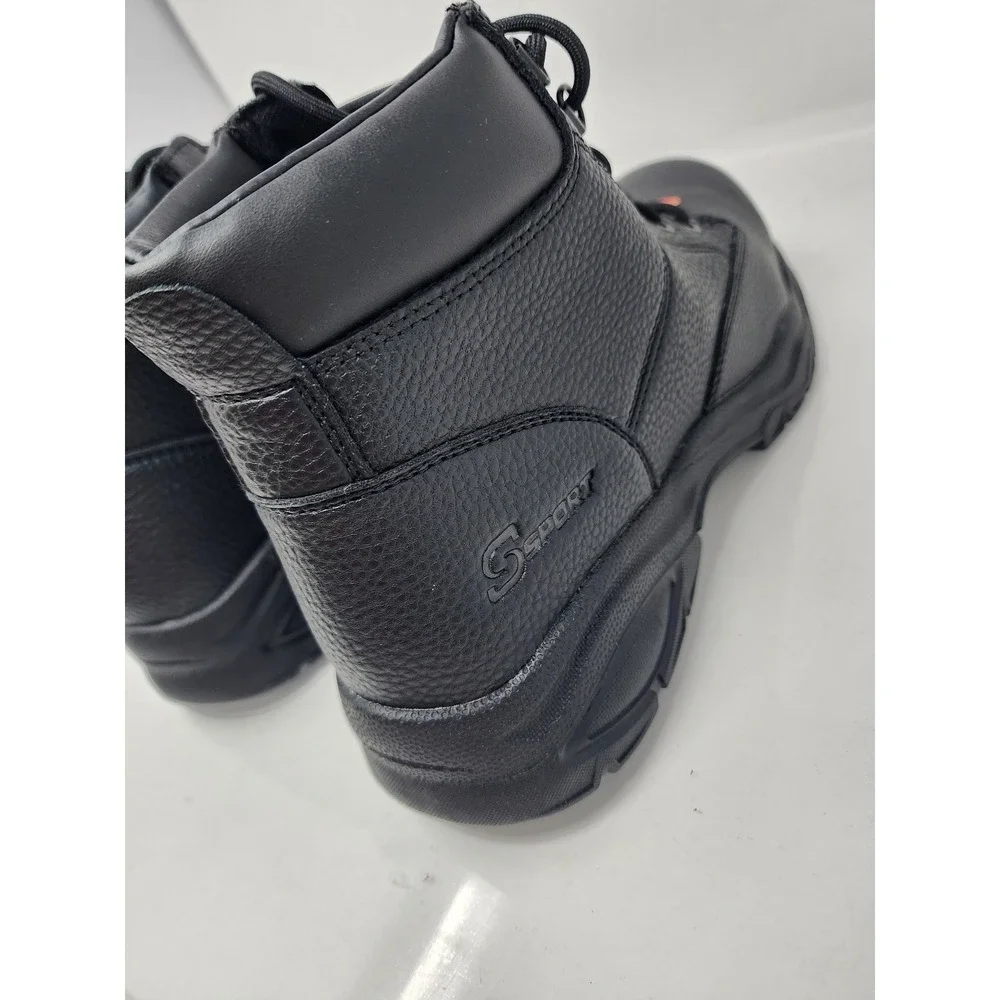 S Sport Mens Elton Steel Toe Work Boots Black Leather Casual Size 9